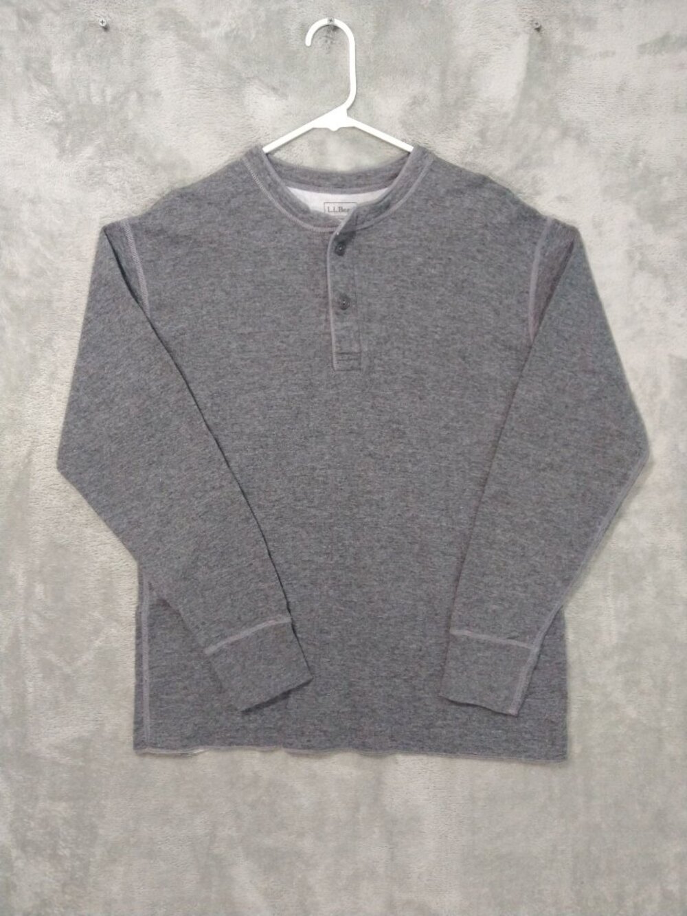 LL Bean Shirt Mens Large Gray River Driver Henley Wool Blend Base Layer